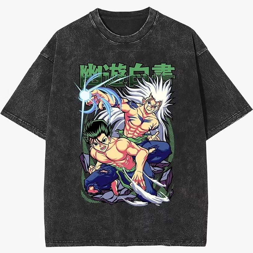 Bleach Urahara Shop Kisuke Yoruichi Doppelseitiger Grafikdruck Vintage Gewaschen Übergröße Anime Streetwear T-Shirt