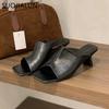 Fashion SUOJIALUN 2025 Summer New Brand Women Slipper Fashion Square Toe Slip On Slides Square High Heel Outdoor Dress Sandal Shoes