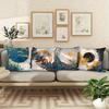 Asian Inspired Gold Blue Pillow Covers, Japanese Wave Pine Decorative Throw Pillow Cases, Modern Home Decor Cushion Covers 4Pcs