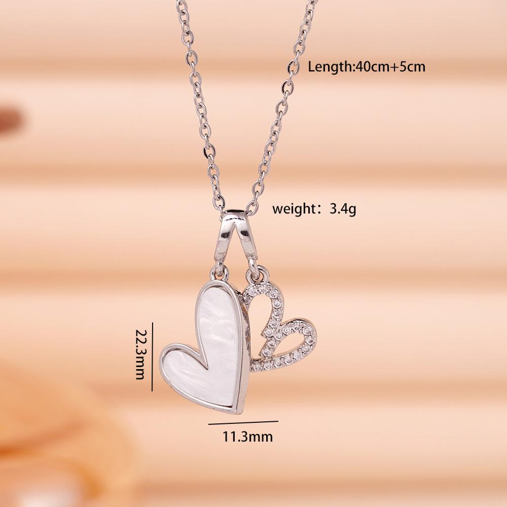 

Romantic Zircon Shell Love Heart Charm Necklace Sweet Stainless Steel Chain Jewelry Gifts for Women Teen Girls