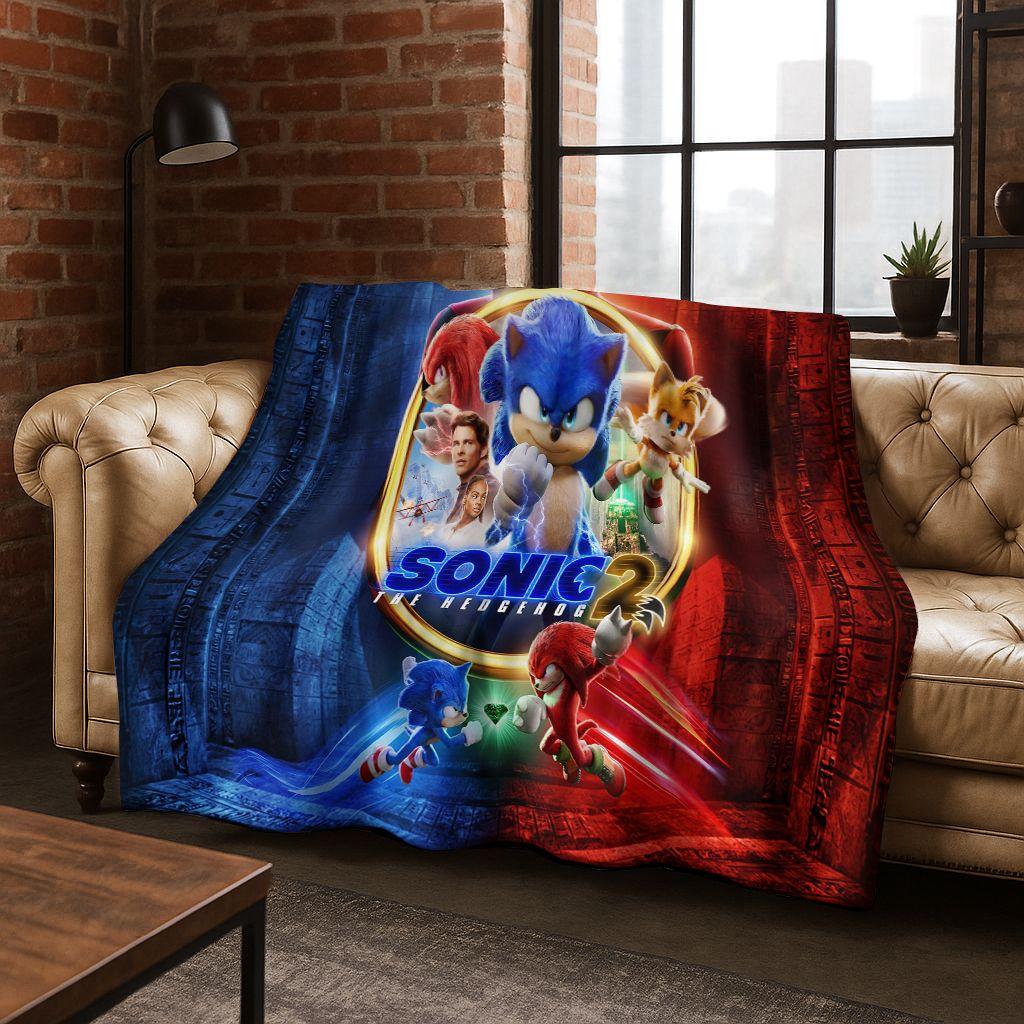 Classic S-Sonic Cartoon Game Flannel Blanket Soft Warm Throw Blanket for Bed Bedroom Living Room Travel Picnic Office Gift Kids