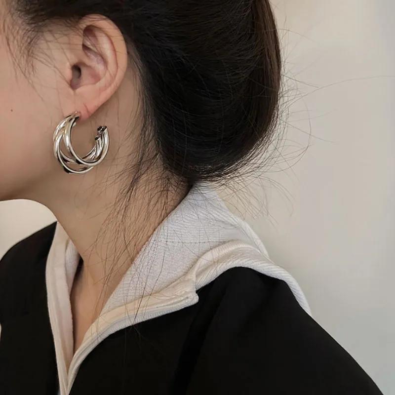 Korean Gold Color Hoop Earring for Woman Metal Elegant Vintage Geometric Statement Luxury Earrings Party 2023 New Zircon Gift