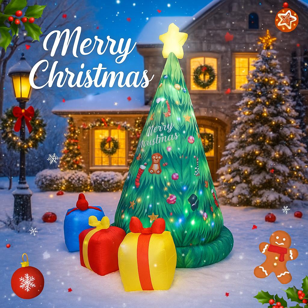 7.87FT Inflatable Christmas Tree Gift Boxes Toy Home Ornaments Xmas Christmas Decorations for Garden Christmas Supplies Festive