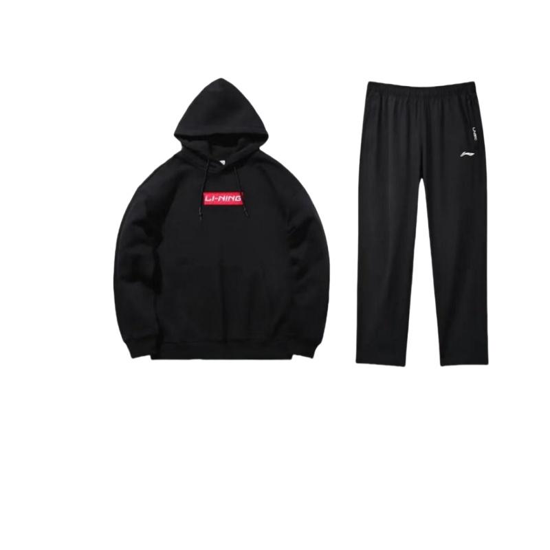 Li Ning Fleece Lined Warm Loose Fit Hooded Pullover Casual Sports Suit Unisex suit YYKU143-1+AWDQD06-2