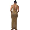Women's Dress Fashion Sexy Backless Nightclub Party Dresses Hot Drilling See Through Long Dresses