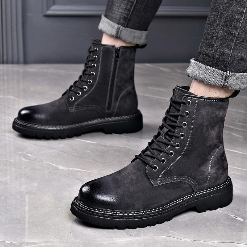 Fashion Men's Fashion Genuine Leather Boots Autumn Winter Shoes Outdoors Tooling Work Boot Vintage Handsome High Platform Desert Botas