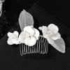 White Ceramic Flower Hair Comb Bridal Accessories for Wedding Party Women Silver Color Alloy Hairpins Floral Hair Jewelry