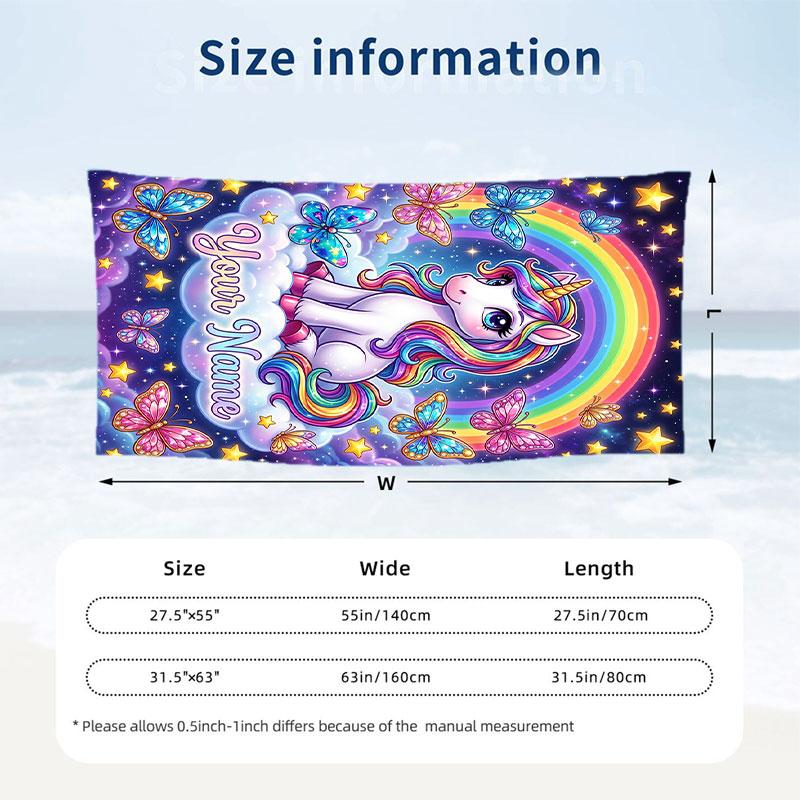 Rainbow Leopard 1 Theme Quick Dry Beach Towel Custom Name Text Print Large Sand Resistant Towel Beach Vacation