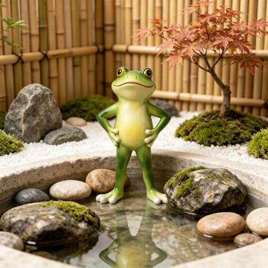 Garden Frog Ornament Small Waterproof Sitting Frog Resin Frog Sculpture Figurine Cute Standing