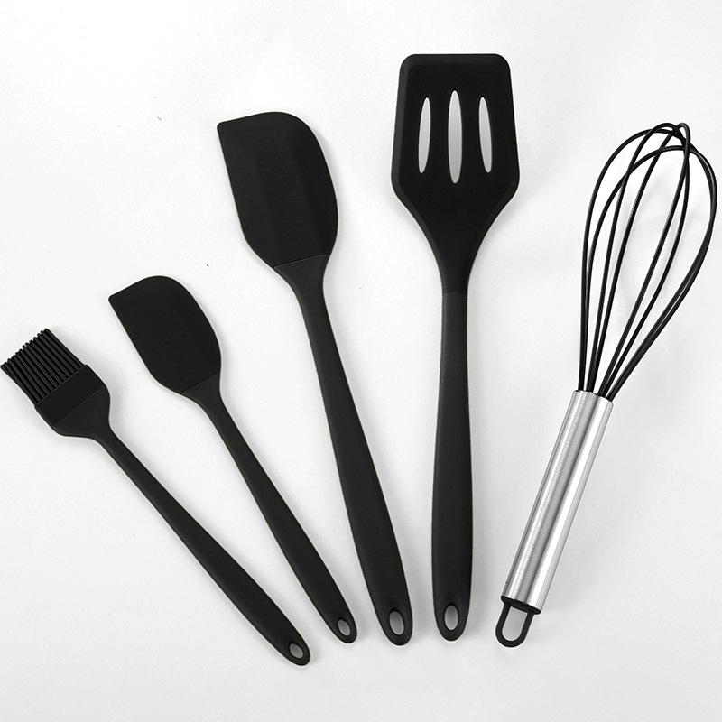 12Pcs/5pcs Silicone Utensils Set Non-Stick Cookware Spatula Shovel Wooden Handle Kitchenware Home Kitchen Cooking Tools