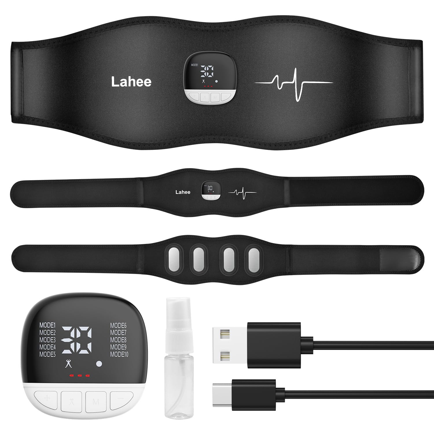 

Lahee EMS электрод из нержавеющей стали для мышц живота, без гелевых листов, тренировка мышц живота, калории 10 30 уровней силы, USB, мышцы, ЖК-дисплей, японский белый