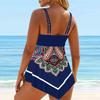 Women's Shoulder Strap Swimsuit Crystal Flower Print Bikini Tankini Swimsuit