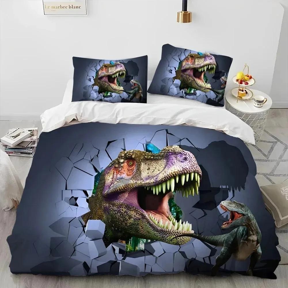 3D Cartoon Dinosaur Illusion Comforter Bedding Set,Duvet Cover Bed Set Quilt Cover Pillowcase,Queen Bedding Set For Boys Gift