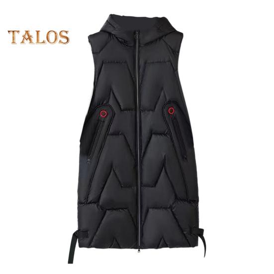 

Женский зимний жилет с капюшоном, толстый, без рукавов, с глянцевой поверхностью, с карманами, застежкой-молнией, пальто средней длины для активного отдыха L чёрный