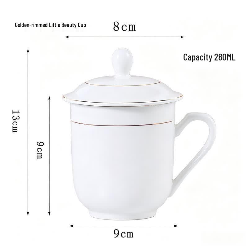 ETUB Ceramic Tea Cup with Lid, Gold Rim