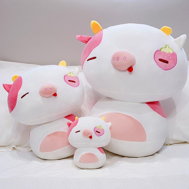 20/36Cm Kawaii Strawberry Cow Plushies Cute Pink Purple Stuffed Animal Chubby Cow Plush Hug Pillow Birthday Gift For Girl Boy