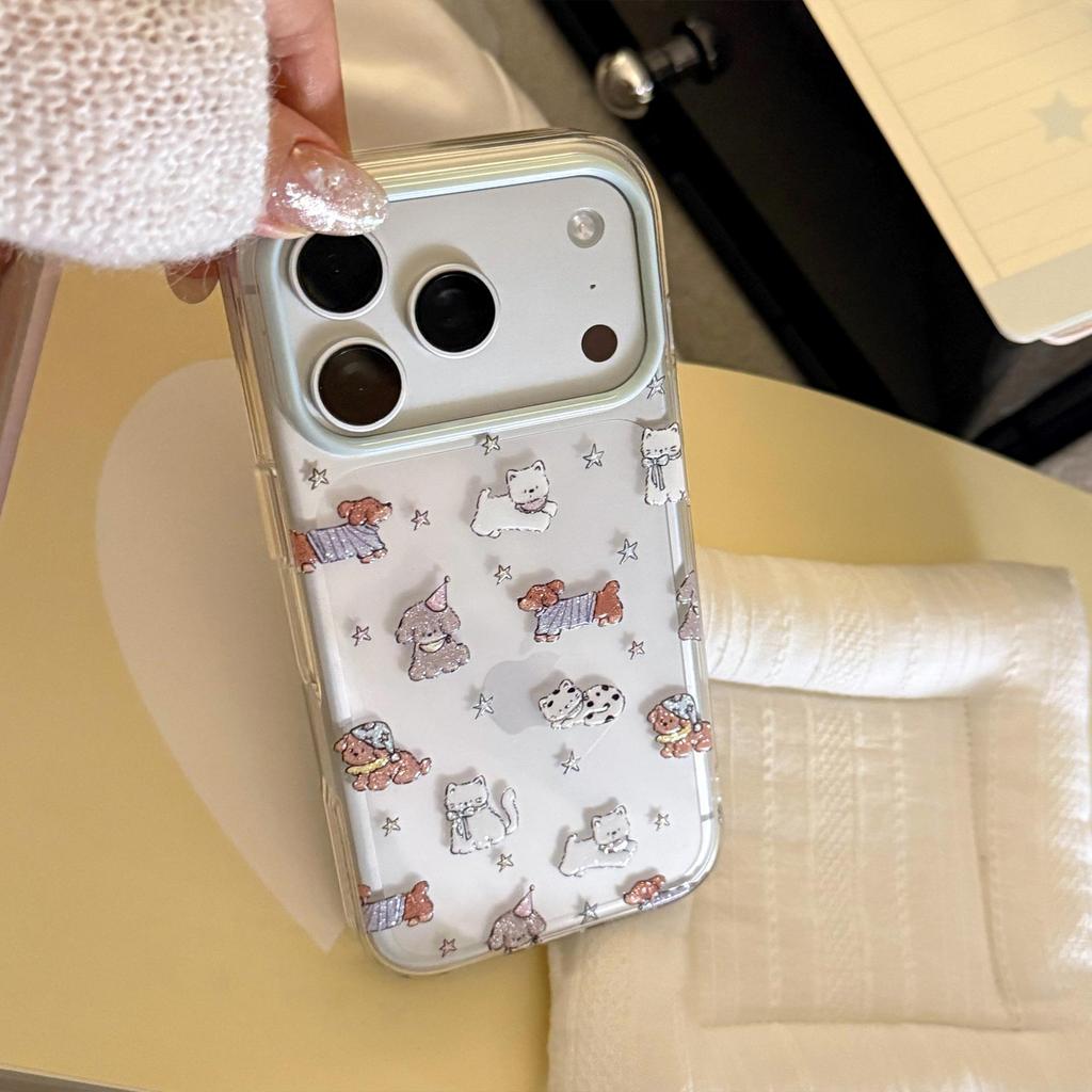 Cartoon Glitter Puppy Phone Case for iPhone 16, iPhone 17, and iPhone 17 Pro Max