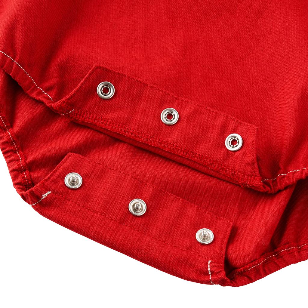 MIKI HOUSE Rompers/Overalls with Logo, Solid Color, Made in Japan, for Boys and Girls, Baby Clothes, Size S (70-80cm), Red, 10-1509-493