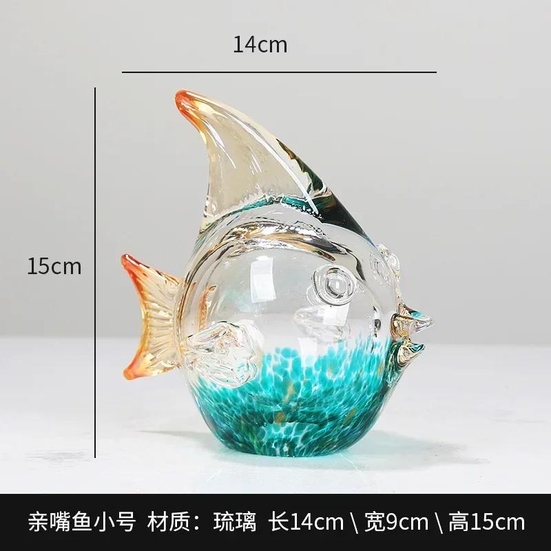 Glass Gradient Colorful Fish Statue Crystal Fish Figurine Sculpture Room Fish Tank Aesthetic Ornament Home Desk Decor