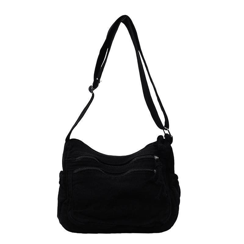 CANVAS Zipper Casual Shoulder Bags Solid Color Commute Simple Women s Bags 2026  Large Capacity Versatile Crossbody Bags чёрный