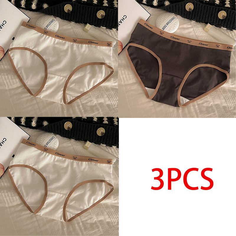 3PCS Cotton Panty for Women Mid Waist Maillard Style Briefs Seamless Breathable Solid Color Lingerie