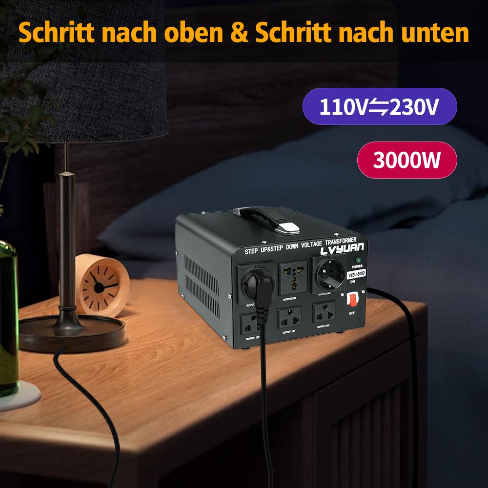 5000W Voltage Converter Transformer Step-Down 220V To 110V AC Power Converter with EU/UK Power Cord, Circuit Breaker Protection