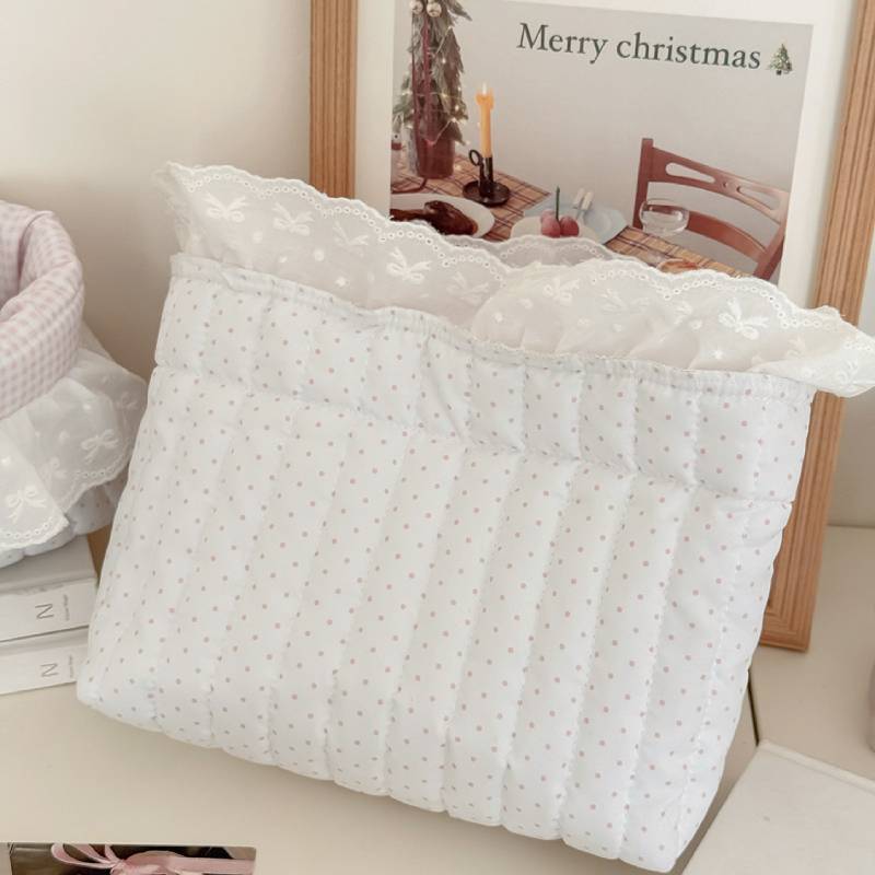Cotton Dot Edge Storage Basket With Lace Details For Home Organization And Gift Ideas