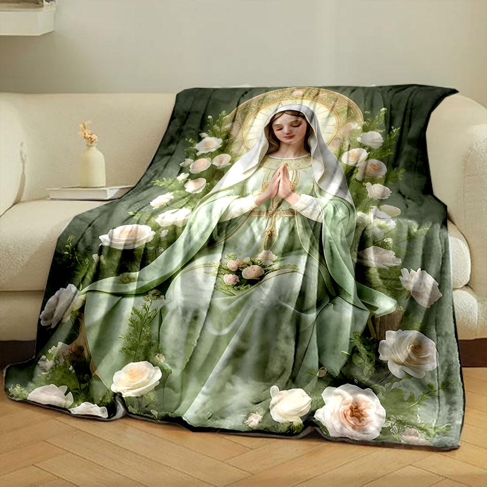 Unsere Liebe Frau von der Gnade Florale Gebetdecke Gedruckte Decke für Wohnzimmer Bett Sofa Mittagspause Weiche Gemütliche Decke für Freundesfest Geschenk