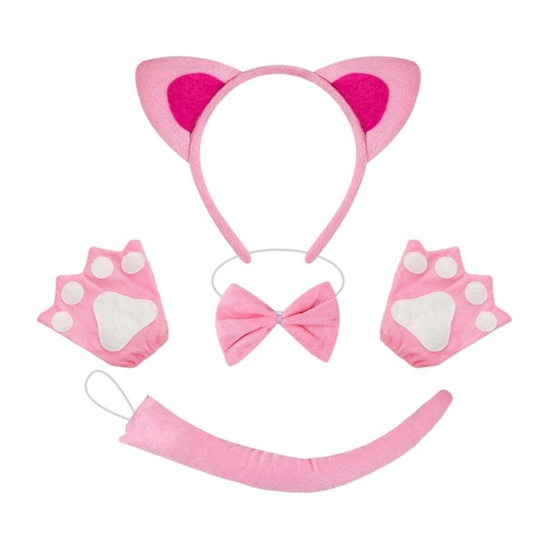 Cats Costume Set Includes Cats Tail Headband Bowtie Glove Skirt Halloween Catgirl Dress up Outfit for Kid Women Cosplay