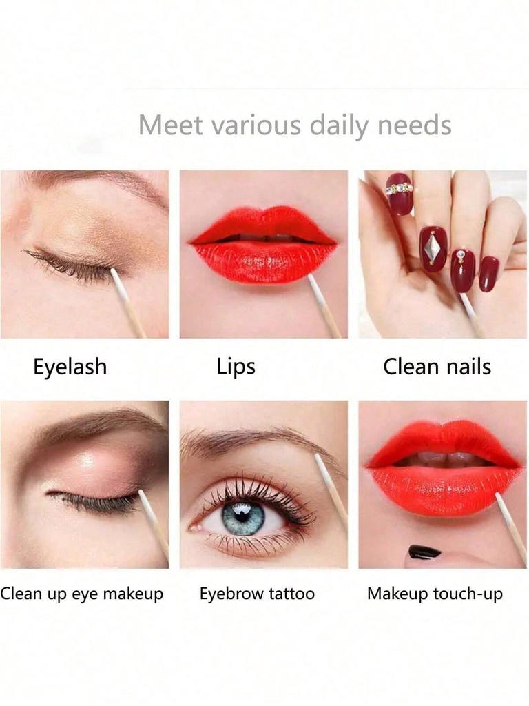 100PCS Double Headed Nail Polish Wiping Wooden Stick ,Small Tip Double Head Tattooed Eyebrows Beauty Makeup Tools For Wiping, About 100Pcs/Pack