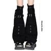 Womens Punk Denims Flared Leg Warmers Eyelets Buckled Strap Pocketed Cargo Boot Cover Over Knee Stockings Streetwear
