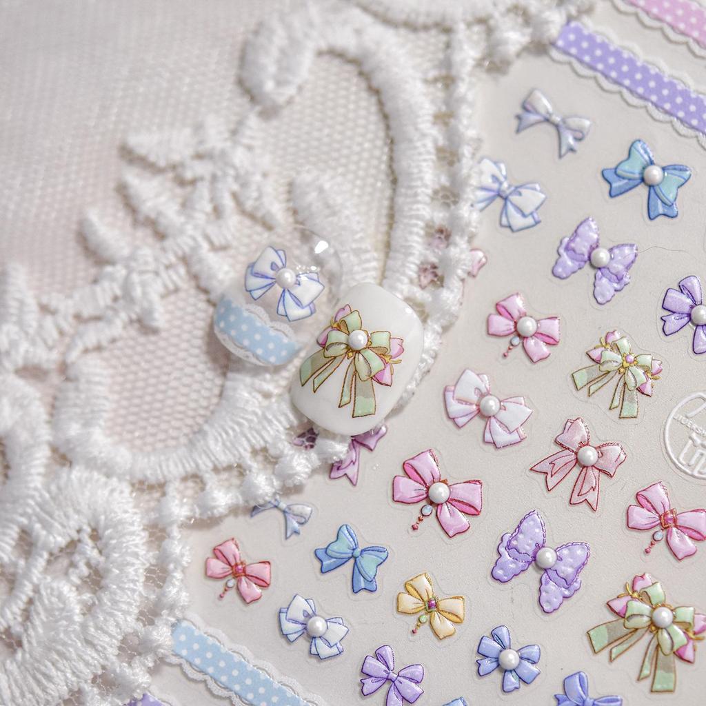 Tomoni Sweet Girl Crystal Nail Stickers - Healing Bow Nail Decorations