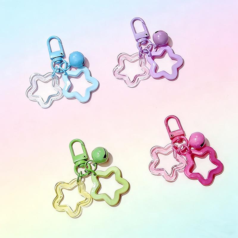 Colorful Handmade Double Star Keychain with Bell Ornaments - DIY Women's Bag Decoration