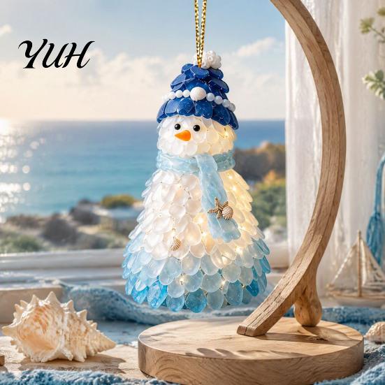 Acrylic Christmas Tree Ornaments Blue Glass House Hanging Ornament, Double Side Special Animal Theme Printed Decor Pendant, Festive Holiday