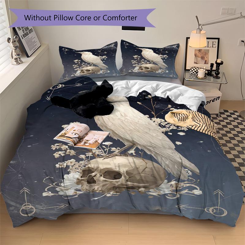 Gothic Raven Bedding 3 Piece Set HD Print Duvet Cover Pillowcases for Teens Adult Bedroom Decoration Christmas Gift