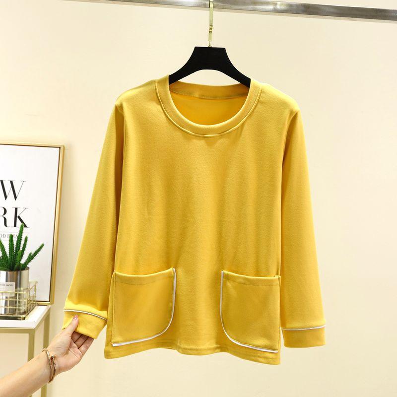 round Neck Dralon Warm Long Sleeve T-shirt Winter Thickened Casual Bottoming Shirt Double-Sided Brushed Plus Size Homewear Tops