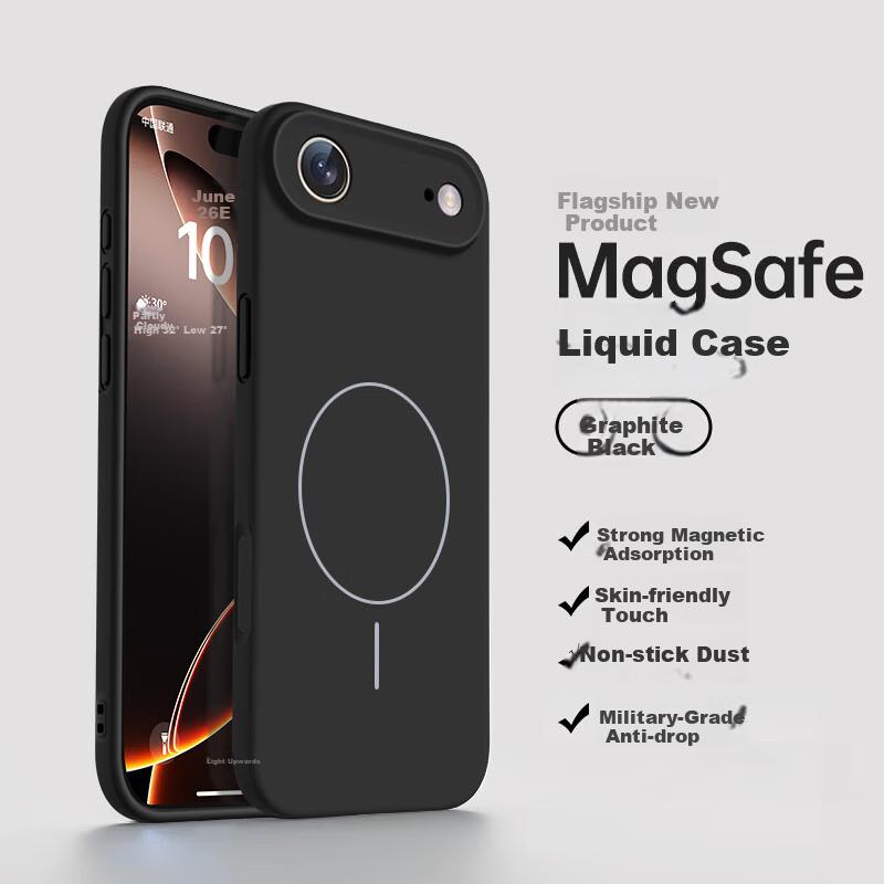 NEYAA IPhone 17 Air Case, Full Camera Protection, Ultra-Thin Magsafe Magnetic Liquid Silicone Shockproof Simple Design, Graphite Black