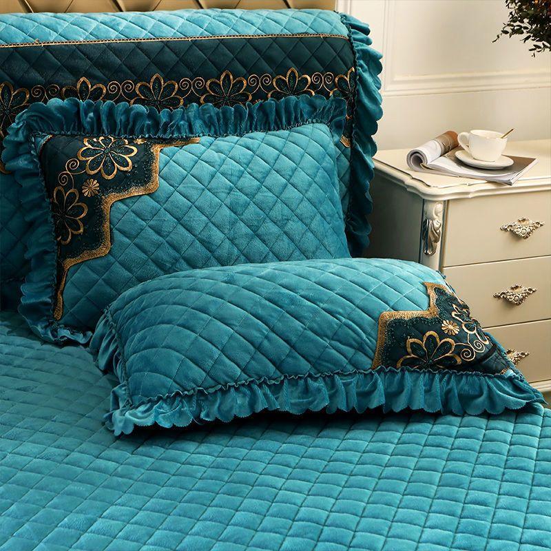 

2 шт., кружевная бархатная наволочка, чехол для кровати, прямоугольный декор, мягкая стеганая подушка, роскошная европейская зимняя теплая подушка 2PC 48*74CM