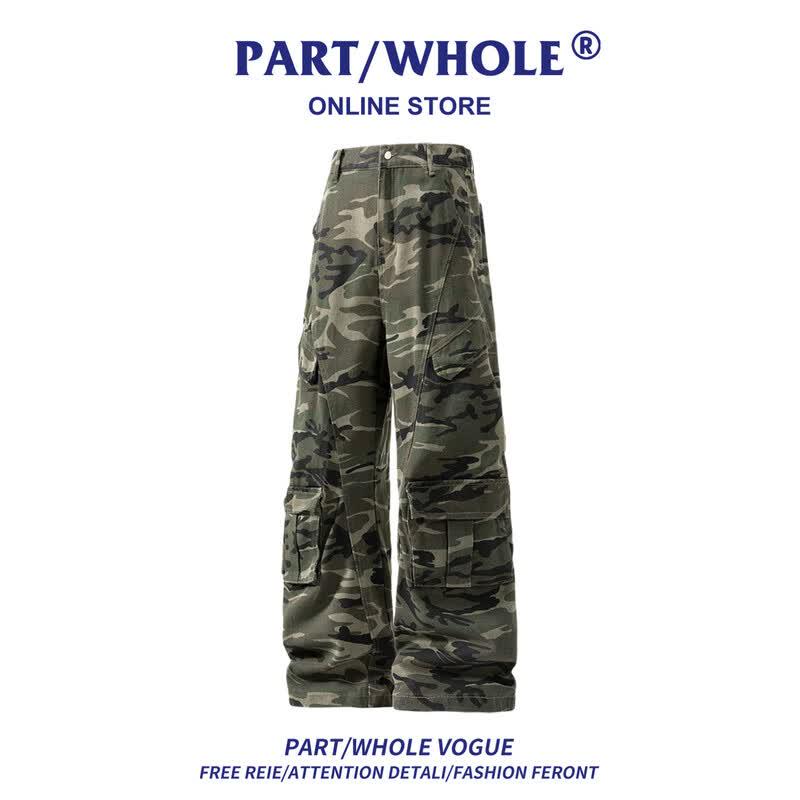 American Vintage Style Camouflage Cargo Wide-Leg Pants