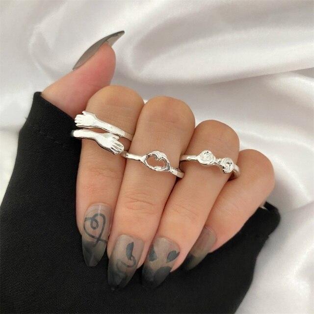 Zovoli Punk Cool Hiphop Women Chain Rings Multi Layer Adjustable Open Finger Rings Set Metal Alloy Man Rings Event Gathering Souvenir Present