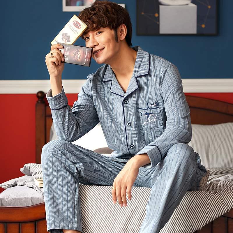 

Men s Cotton Long Sleeve Pajama Set - Cardigan & Pants for Spring/Autumn XXXL