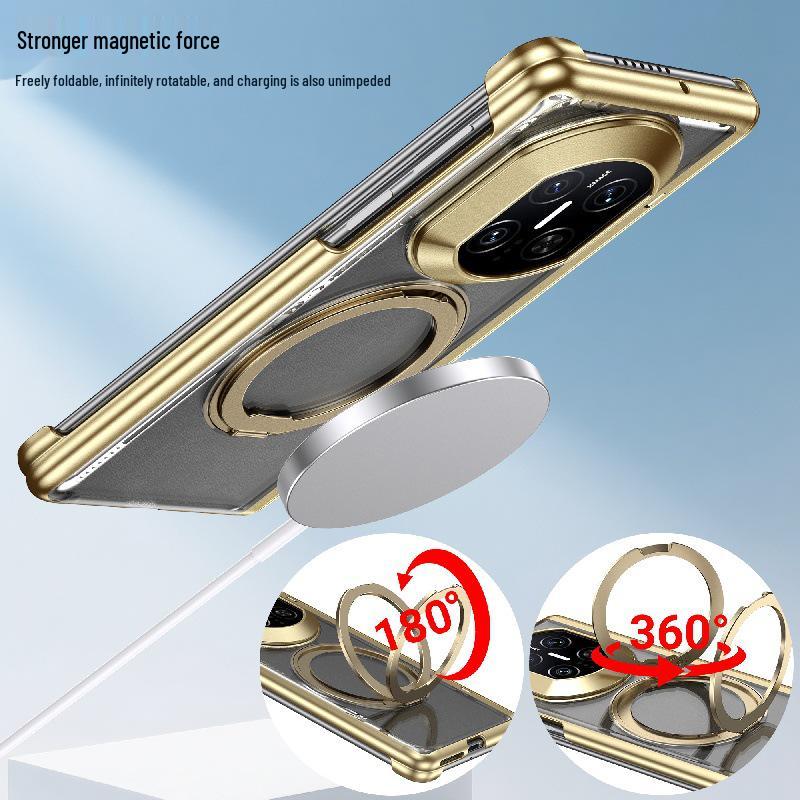 Stylish Transparent Electroplated 360° Rotating Stand Drop-Proof Hard PC Case for Huawei Mate X7 Foldable Screen.