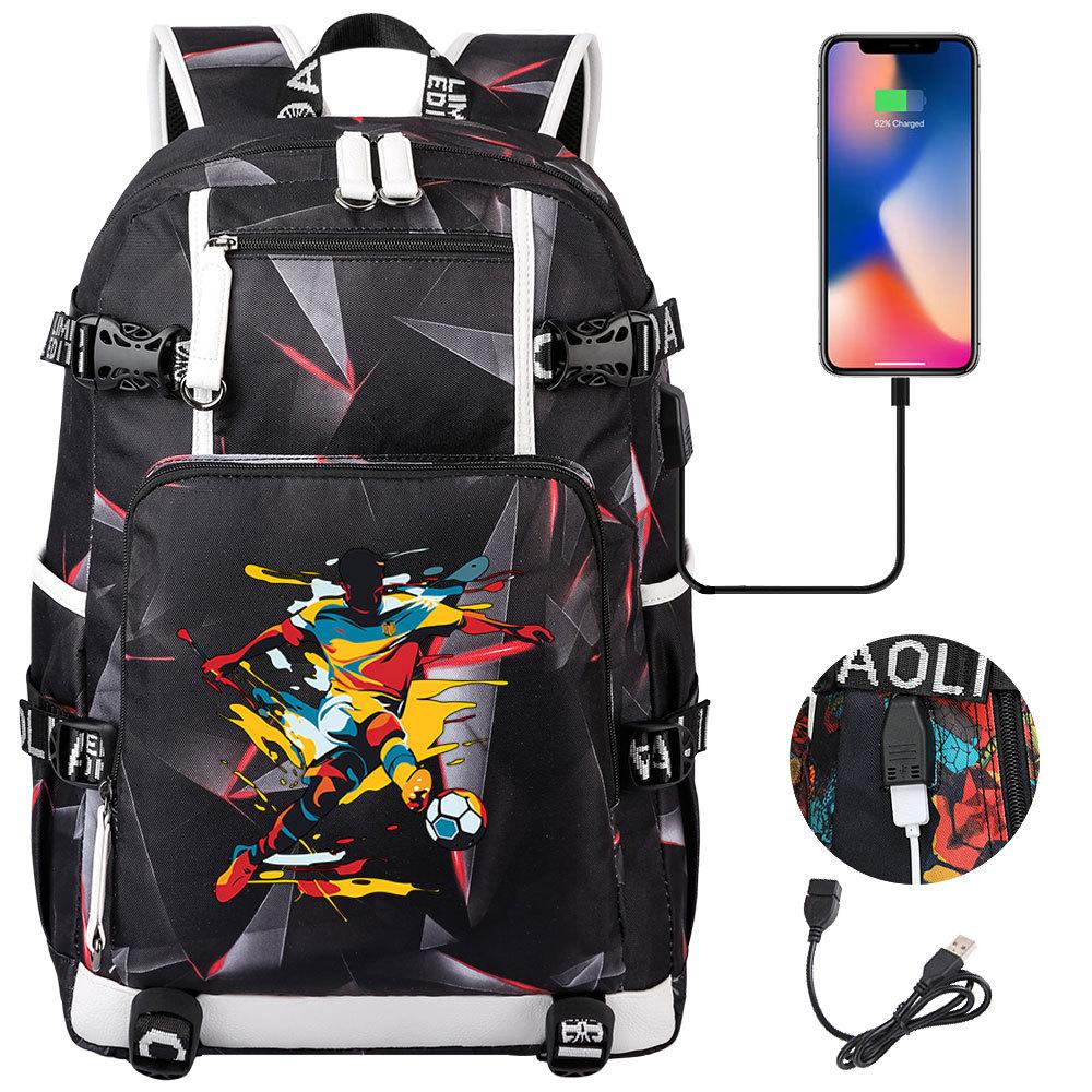 USB Headphone Backpack for Teens Students Boys Girls Leisure Travel Dual Shoulder Bags Soccer Hot Selling Waterproof Large Capacity