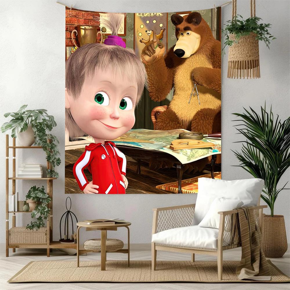 Masha Bear Wall Decor Tapestry Art For Pet Memorial Birthdaywedding Party Backdrop Family Gift