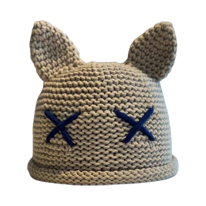 Popular Bobble Hat Knit Beanie Hat with Cat Ear Women Winter Warm Hat Sweet Girls Bucket Hat Soft Breathable Skull Cap