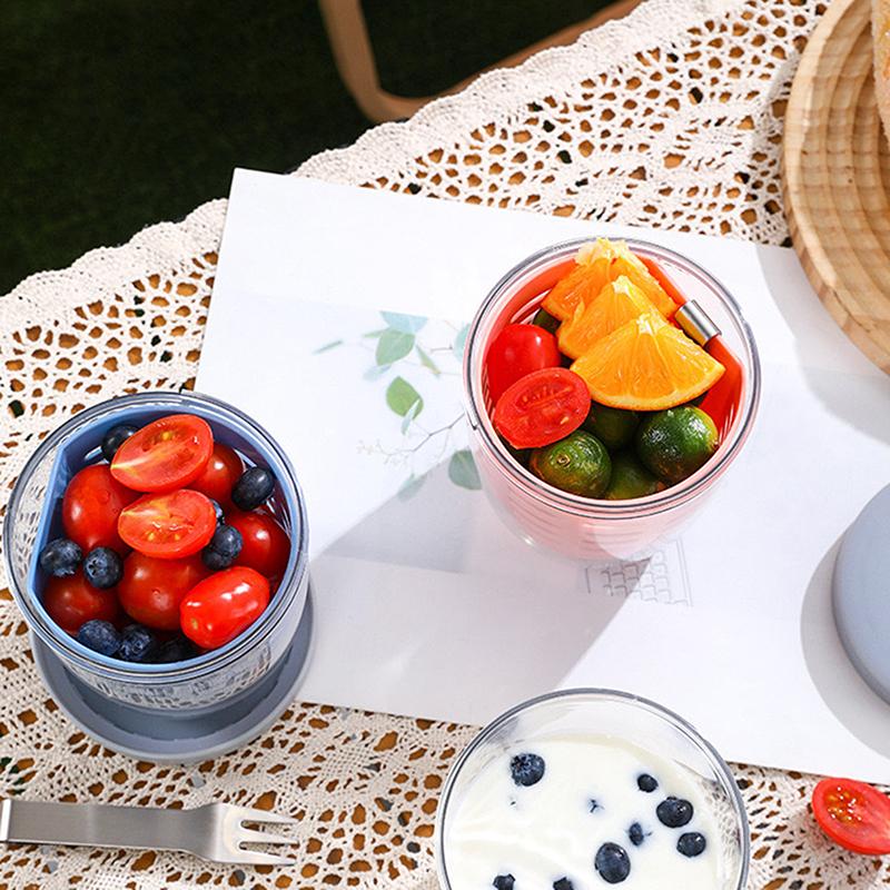 Double-Layer Fruit Sealed Storage Cup With Fork Vegetable Fruit Fresh Container Salad Cereal Nut Fruitful Cup Kitchen Supplies
