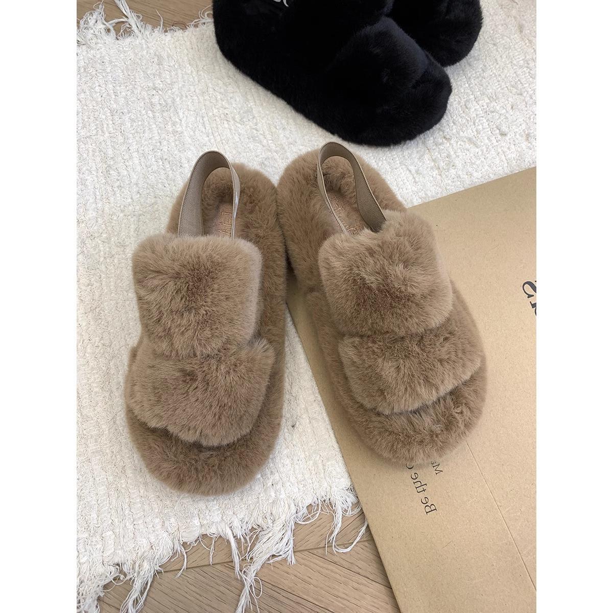 

Casual soft-soled slippers women wear in autumn and winter new thick-soled Mao Mao drag stepping on shit feeling Internet celebrity popular Mao Mao s 41 хаки