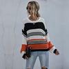 Vintage Fashion Elegant Casual Three-color Splicing Striped Knitted Sweater Women Loose Long-sleeved Autumn