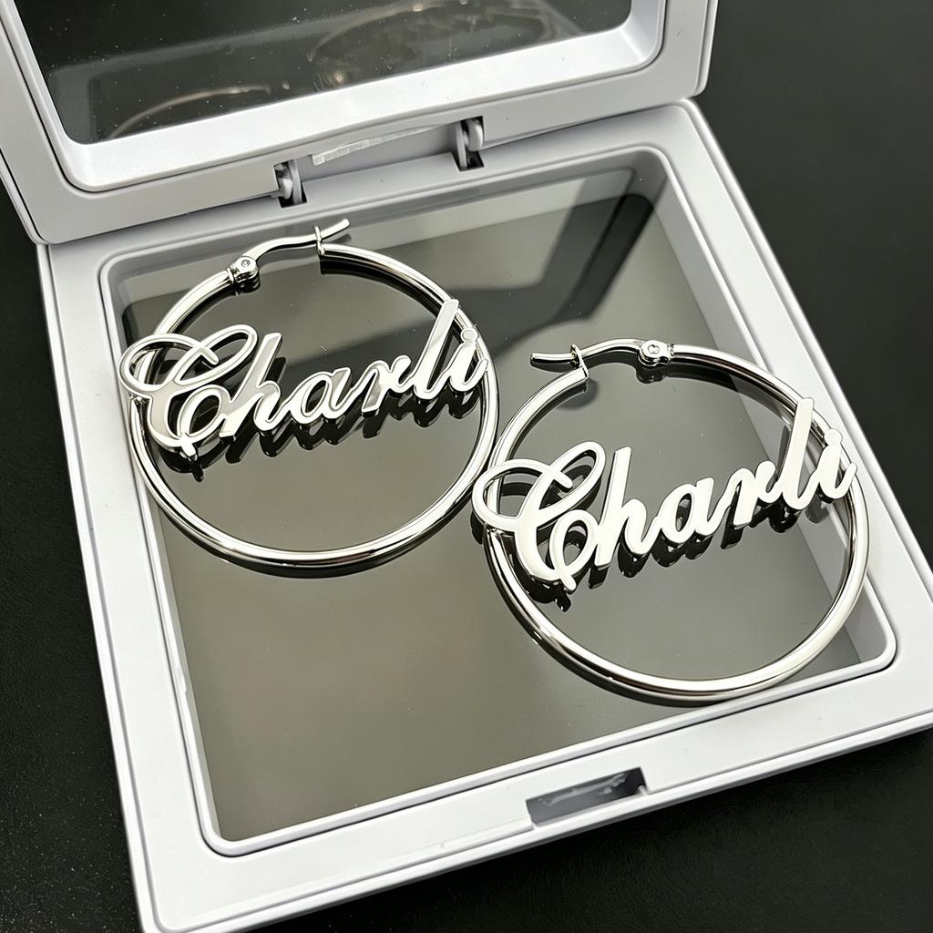 Personalized Name Hoop Earrings Custom Stainless Steel Nameplate Earrings 18k Gold Plated Letter Name Earrings Custom Gifts