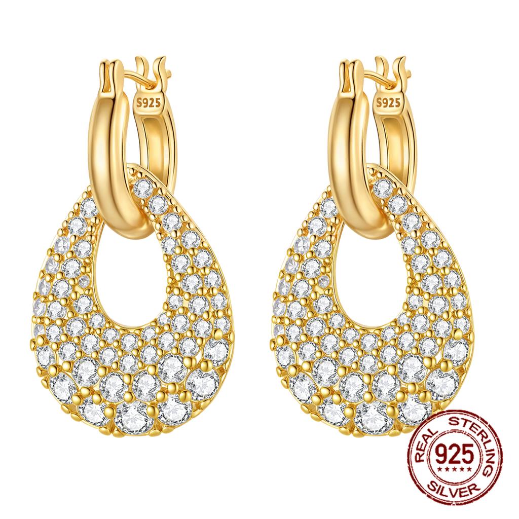 100% Copper Owl Flower Pendant Golden Earrings For Women Sparkling Zircon Luxury Wedding Engagement Jewelry Gift